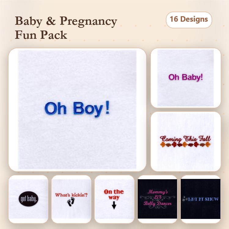 Baby & Pregnancy Phrases Embroidery Bundle – Oh Baby!, Oh Boy!, Coming This Fall & More (16 Designs)