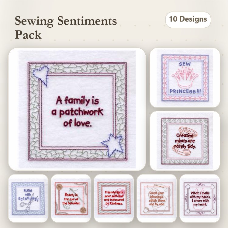 Redwork Sewing Quotes Embroidery Designs Bundle – A Family is a Patchwork of Love, Creativity Takes Courage & More (10 Designs)