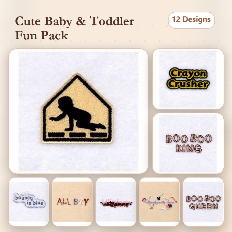 Baby and Toddler Embroidery Bundle – Crawling Baby, Boo Boo King, Crayon Crusher & More (12 Designs)