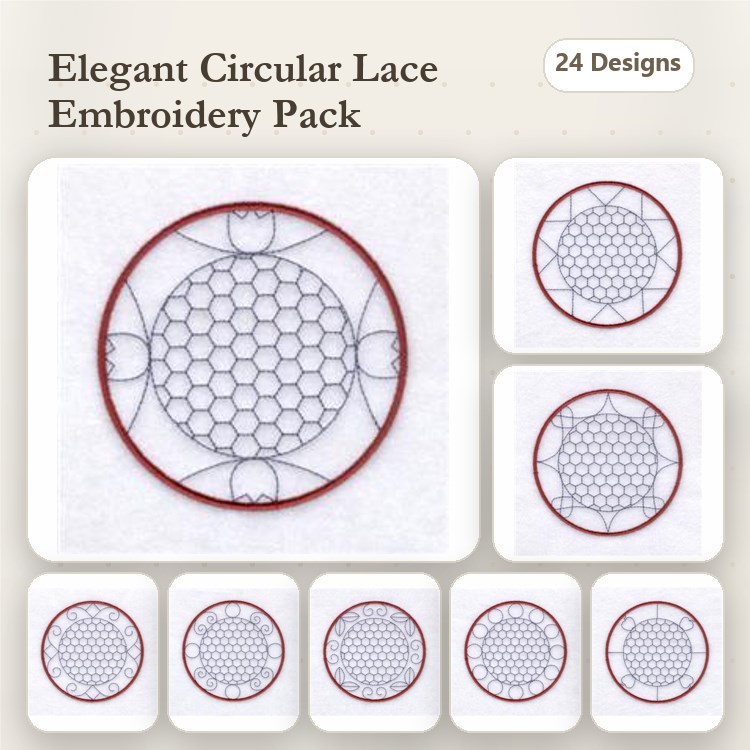 FSL Circular Lace Embellishments Embroidery Designs Bundle – Honeycomb & Floral Inspirations (24 Designs)