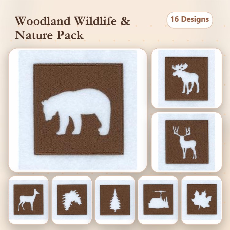 Woodland Wildlife Embroidery Designs Bundle – Bear, Moose, Deer, Antelope & More (16 Designs)