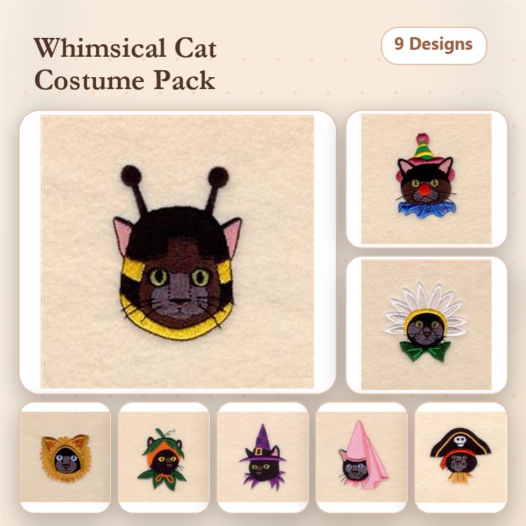 Cat Embroidery Bundle – Fun & Whimsical Designs (6 Designs)