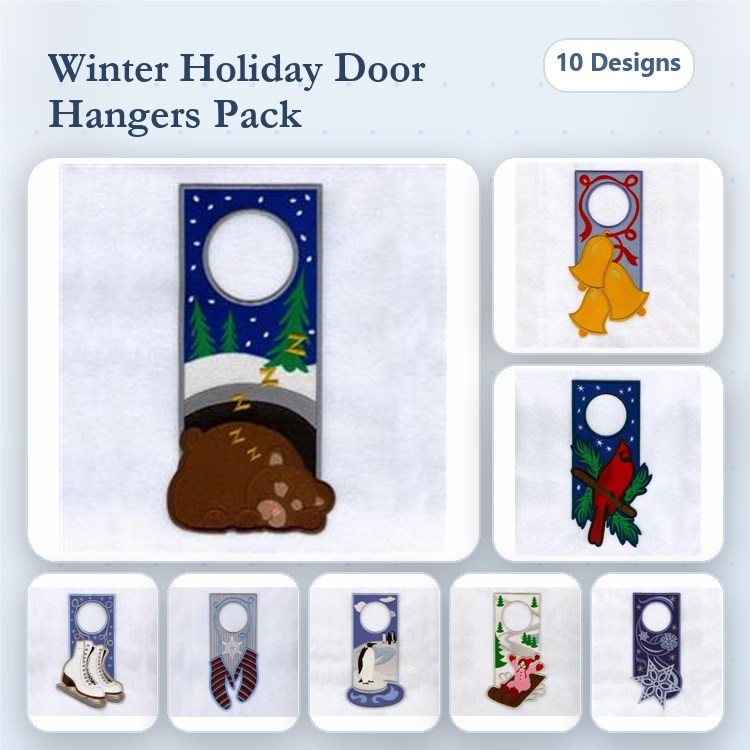 ITH Winter Holiday Door Hangers Embroidery Bundle – Bear, Bell, Tree with Ornaments & More (10 Designs)