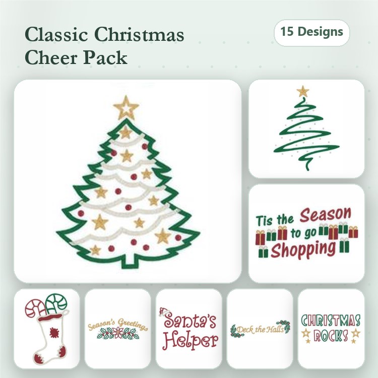 Christmas Tree & Santa's Helper Embroidery Designs Bundle – Ornaments, Stocking, Christmas Rock & More (15 Designs)