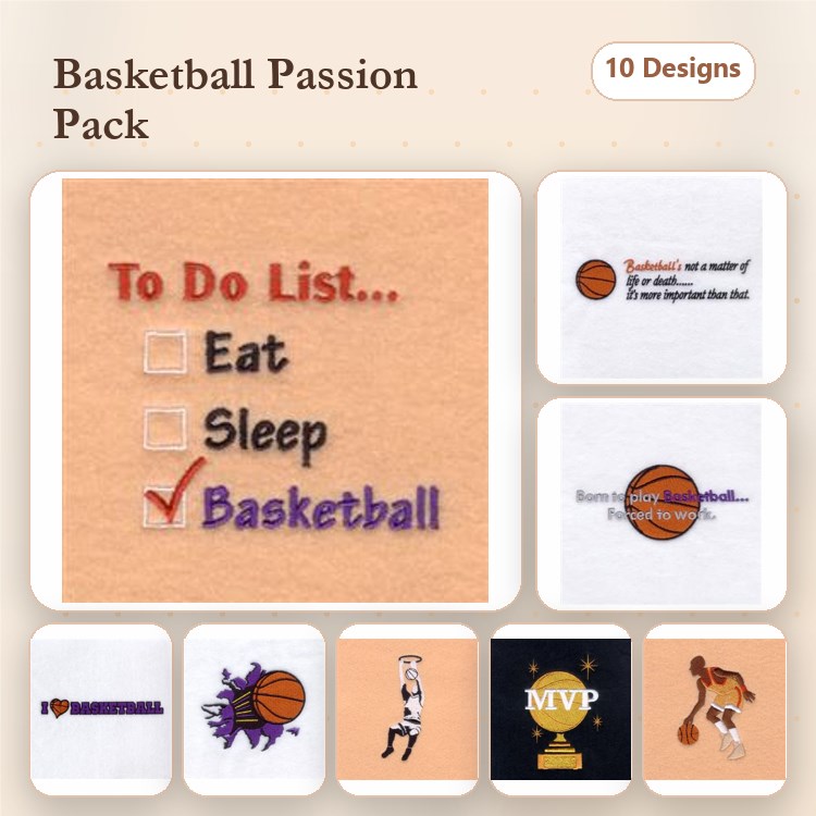 Basketball Embroidery Designs Bundle – To Do List with Basketball, Basketball MVP Trophy, Basketball Court & More (10 Designs)