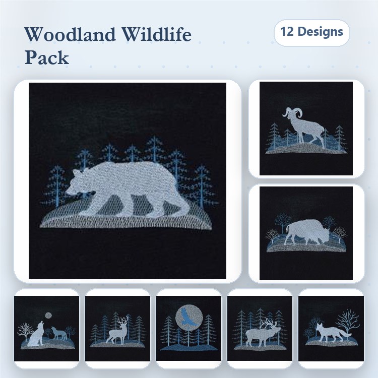 Bison, Deer & Moose Embroidery Bundle – Woodland Creatures (12 Designs)