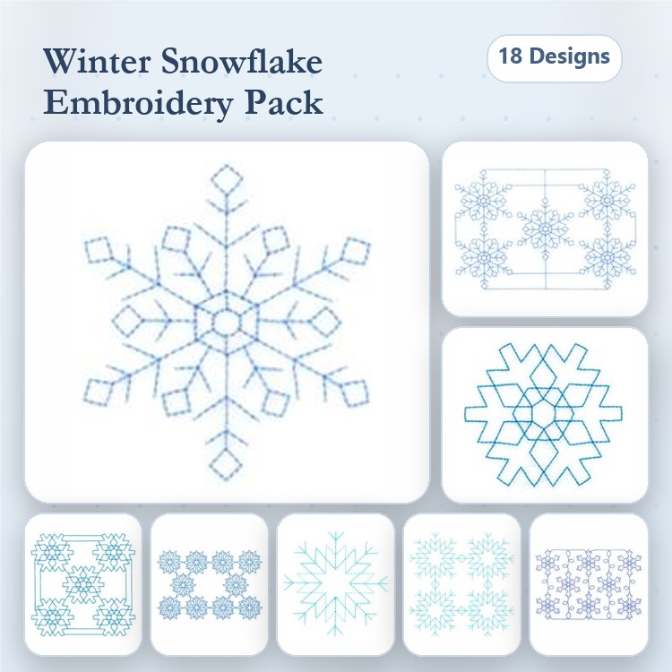 Redwork Winter Snowflake Embroidery Designs Bundle – Intricate Snowflakes & More (18 Designs)