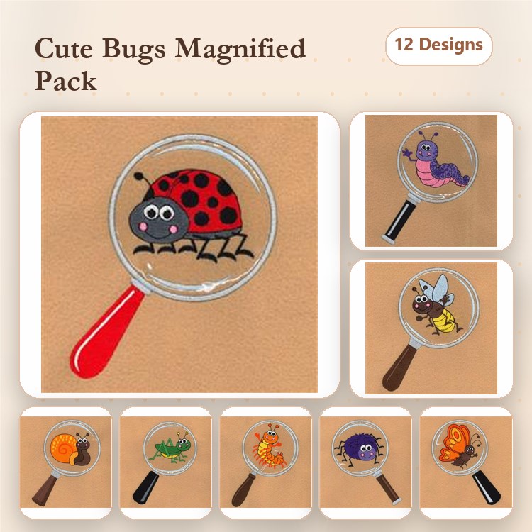 Cute Bug Embroidery Bundle – Ladybug, Bee, Worm, Spider & More (12 Designs)