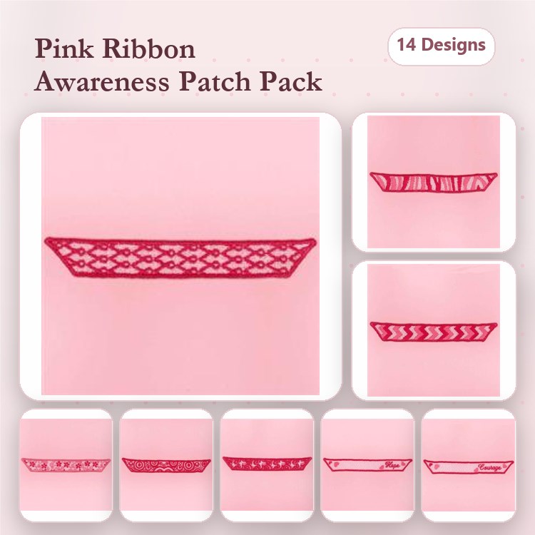 FSL Pink Ribbon Awareness Embroidery Designs Bundle – Decorative, Lace, Braided & More (14 Designs)