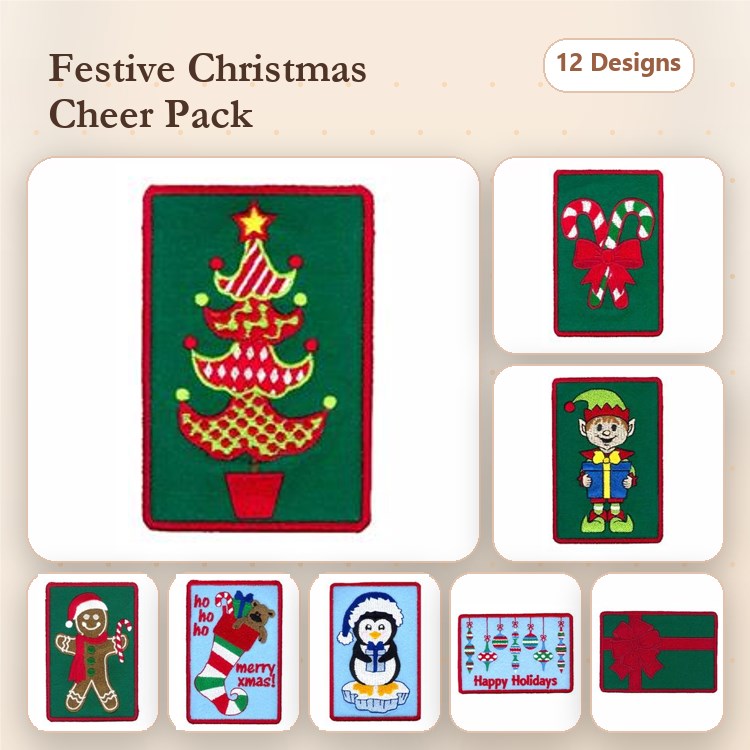 Applique Christmas Embroidery Designs Bundle – Christmas Tree, Elf, Gingerbread Man & More (12 Designs)