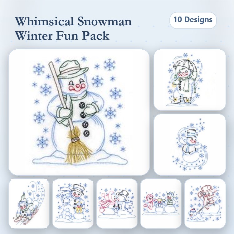 Snowman Embroidery Bundle – Winter Fun (10 Designs)
