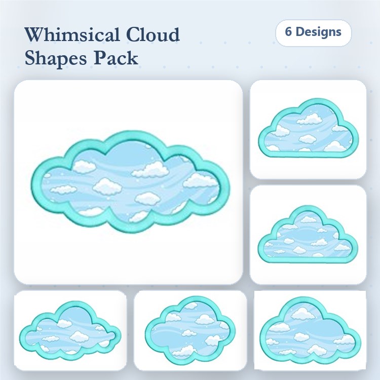 Cloud Embroidery Designs Bundle – Fluffy Cloud, Puffy Cloud, Curvy Cloud & More (6 Designs)