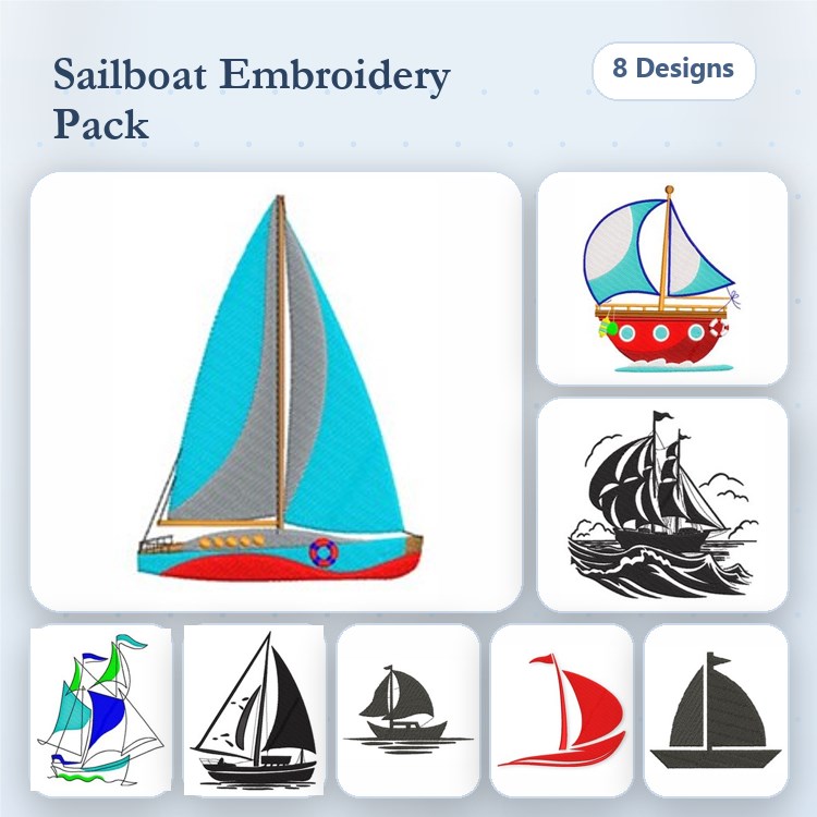 Sailboat Embroidery Bundle – Colorful and Distinctive Sailboat Designs (8 Designs)