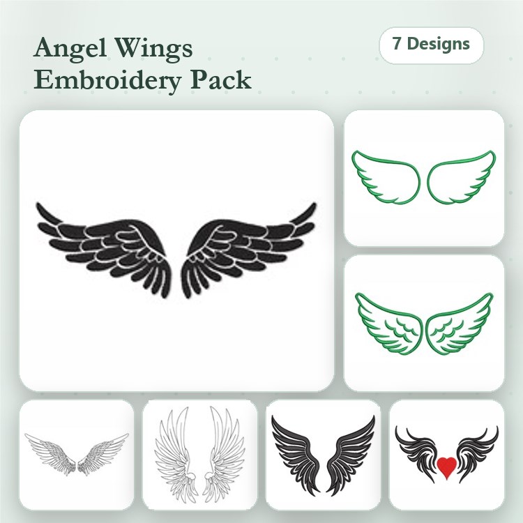 Angel Wings Embroidery Bundle – Black, Green, Detailed & More (7 Designs)