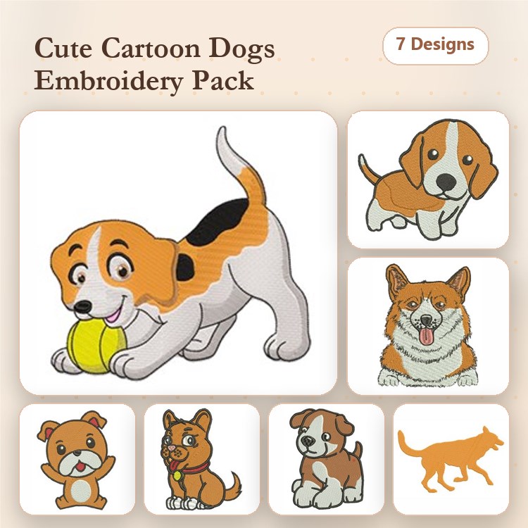 Beagle, Corgi & Bulldog Embroidery Bundle – Puppy Designs (7 Designs)
