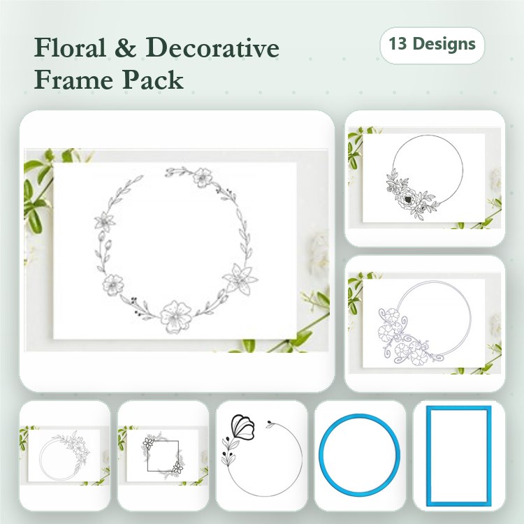 Redwork Floral & Decorative Frames Embroidery Designs Bundle – Floral Wreath, Butterfly Frame, Vine Frame & More (13 Designs)