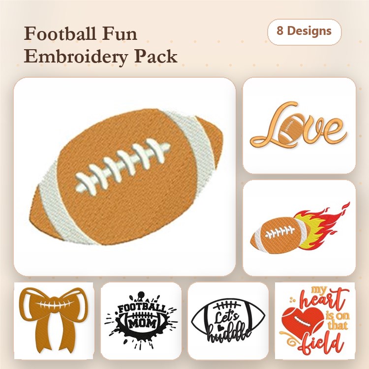 Football Embroidery Bundle – Football, Love Text, Flame Football & More (8 Designs)