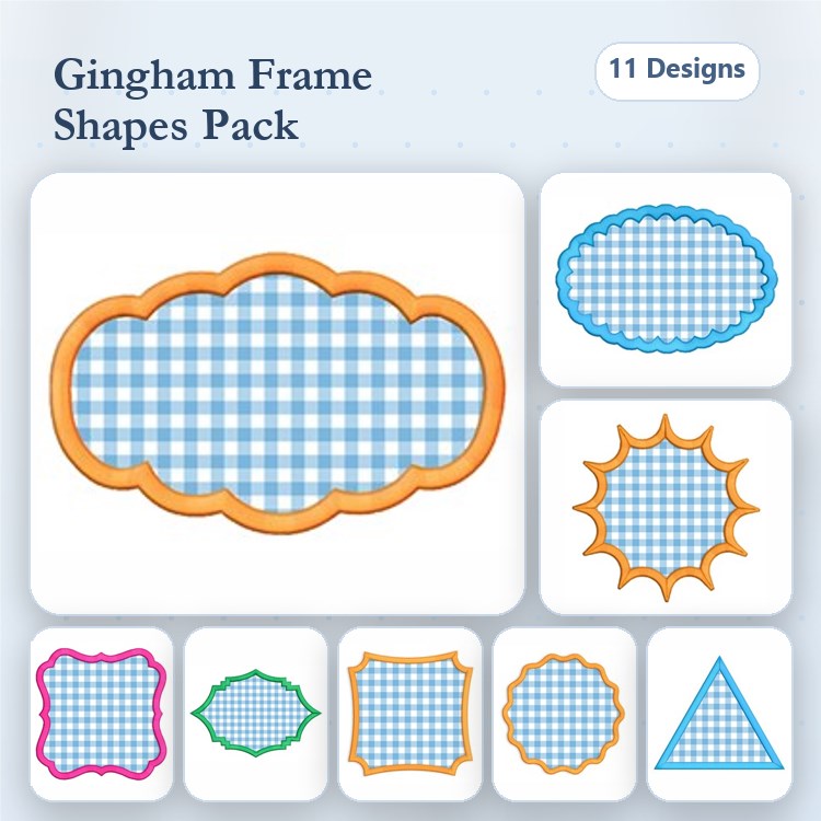 Gingham Frame Embroidery Designs Bundle – Oval, Rectangular, Sunburst & More (11 Designs)