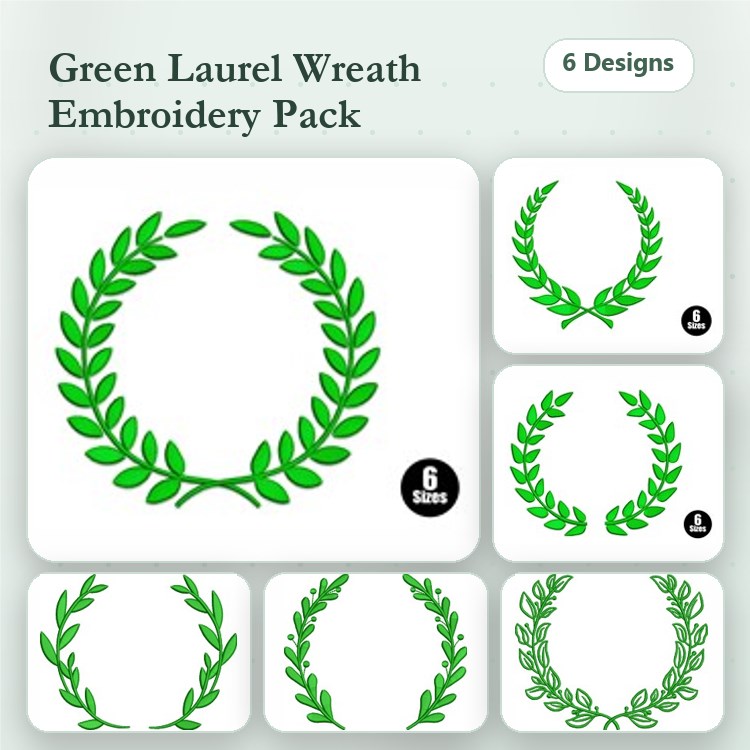 Laurel Wreath Embroidery Designs Bundle – Single Laurel Wreath, Circle Laurel Wreath, Large Laurel Wreath & More (6 Designs)