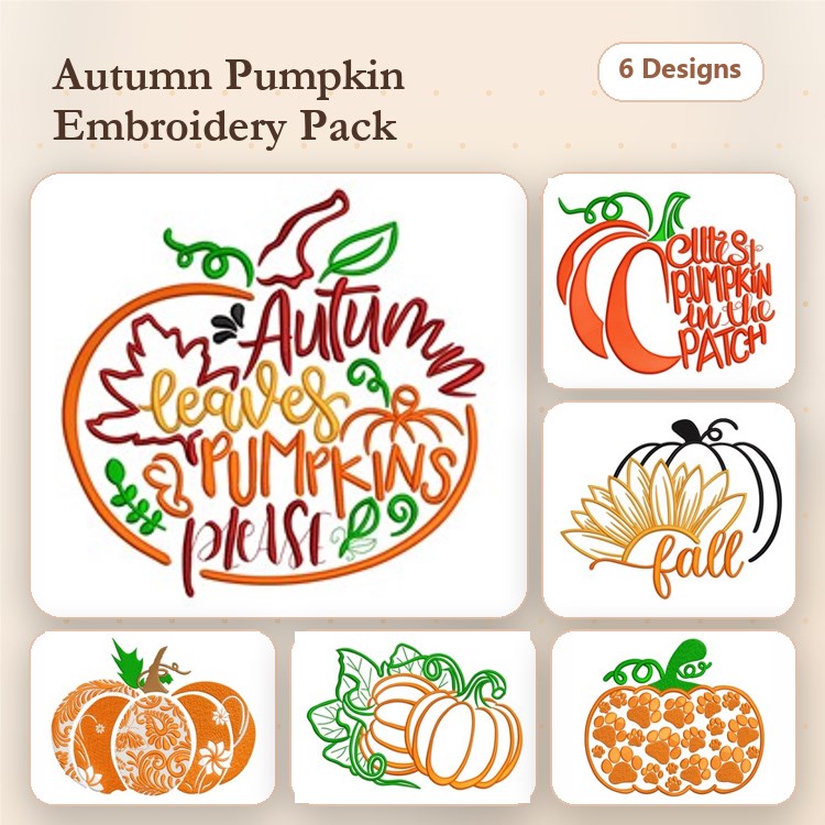 Pumpkin & Fall Embroidery Bundle – Seasonal Designs (6 Designs)
