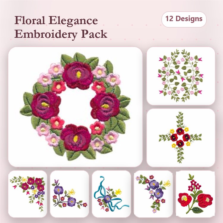 Floral Embroidery Bundle – Wreath, Bouquet, Floral Cross & More (12 Designs)