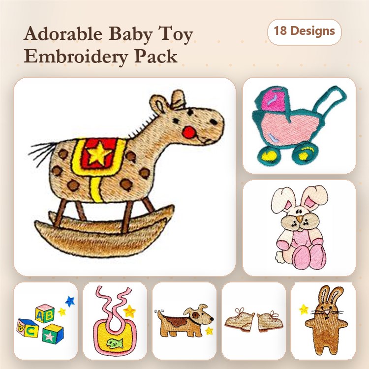 Bunny & Dog Embroidery Bundle – Baby Toys & Accessories (18 Designs)