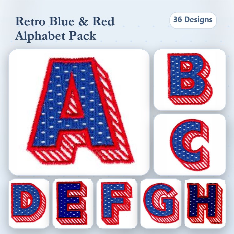 Applique Retro Alphabet Embroidery Bundle – Letter A, Letter B, Letter C & More (36 Designs)