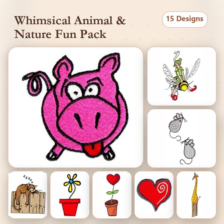 Dragonfly, Turtle, Fox & Ladybug Embroidery Bundle – Fun Animal Designs (15 Designs)