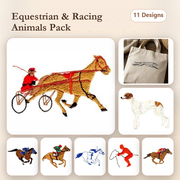 Horse Racing Embroidery Bundle – Jockey & Horses (11 Designs)