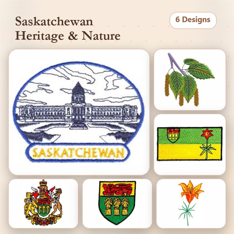 Saskatchewan Heritage Embroidery Designs Bundle – Legislative Building, Floral Emblem, Flag & More (6 Designs)