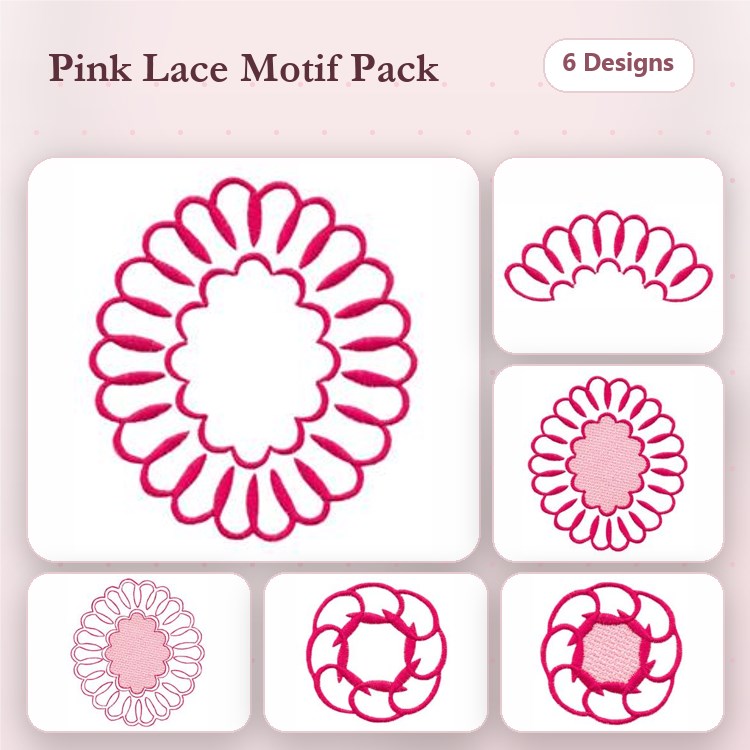 FSL Lace Motifs Embroidery Designs Bundle – Intricate Scalloped Edges, Floral Shapes & More (6 Designs)