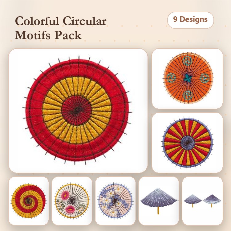 Colorful Circular Motifs Embroidery Bundle – Floral, Spirals, Geometric & More (9 Designs)