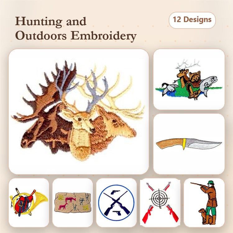Wildlife & Hunting Embroidery Bundle – Outdoor Themes (12 Designs)