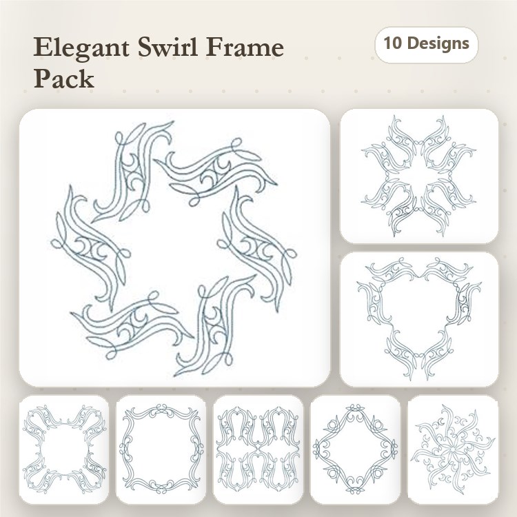 Elegant Swirl Frame Embroidery Bundle – Intricate Spirals & Decorative Shapes (10 Designs)
