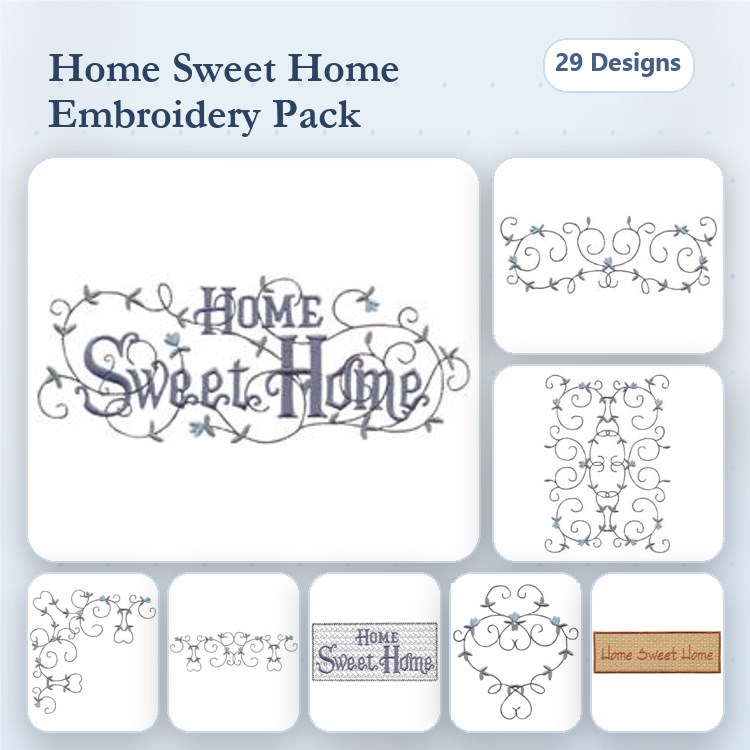 Redwork Home Sweet Home Embroidery Bundle – Charming Floral Border, Ornamental Frame & More (29 Designs)