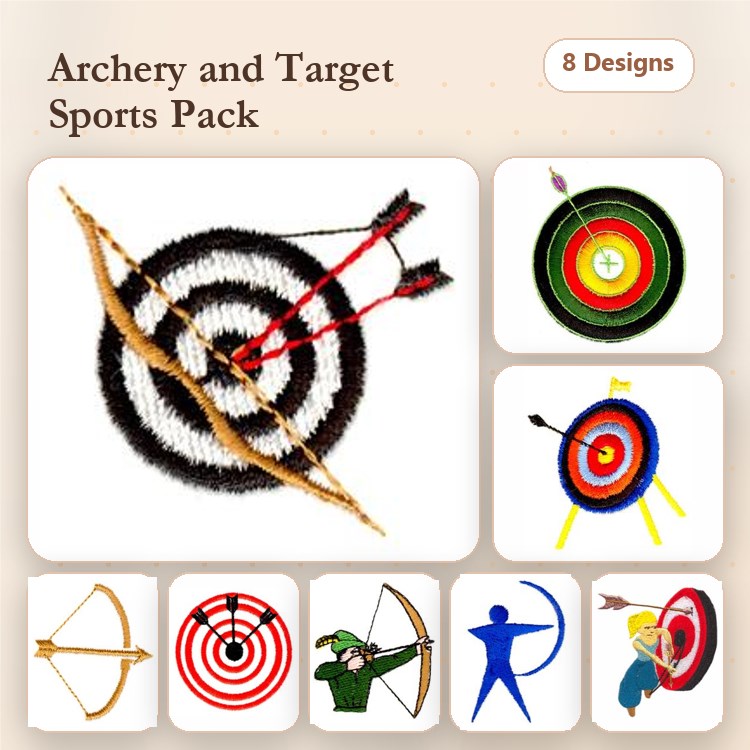 Archery and Target Sports Embroidery Designs Bundle – Archery Target, Bow and Arrow, Archer Silhouette & More (8 Designs)