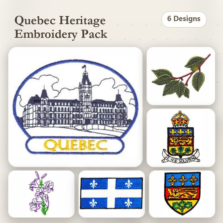 Quebec Heritage Embroidery Bundle – Quebec Parliament Building, Coat of Arms, Fleur-de-lis & More (6 Designs)