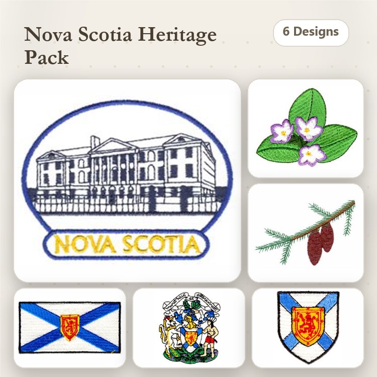 Nova Scotia Heritage Symbols Embroidery Bundle – Government House, Flag, Coat of Arms & More (6 Designs)