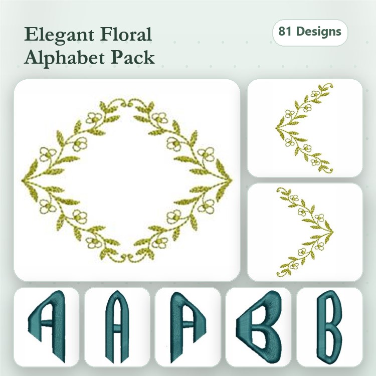 Floral Alphabet Embellishment Embroidery Designs Bundle – Floral Frame, Floral Letters & More (81 Designs)