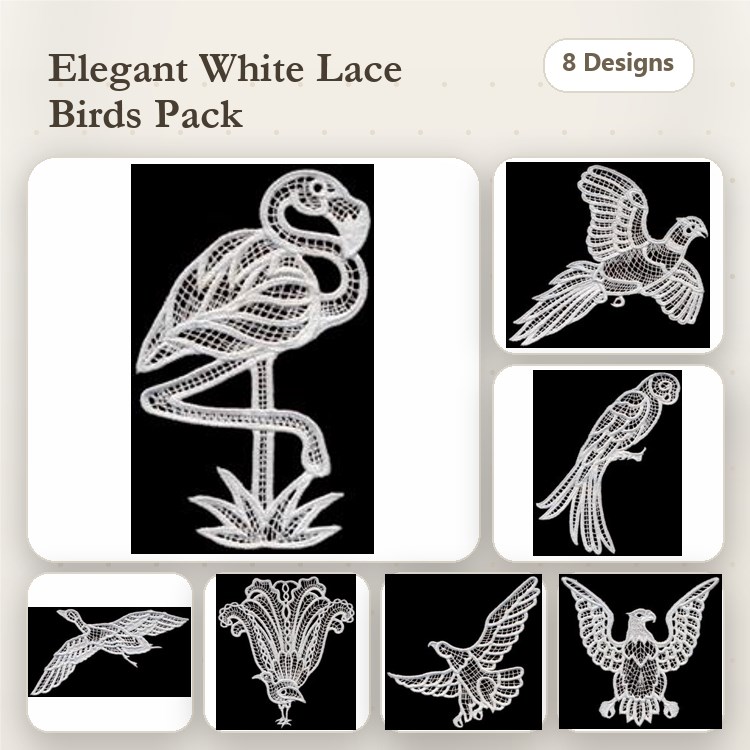 FSL Lace Birds Embroidery Bundle – Flamingo, Parrot, Hummingbird & More (8 Designs)