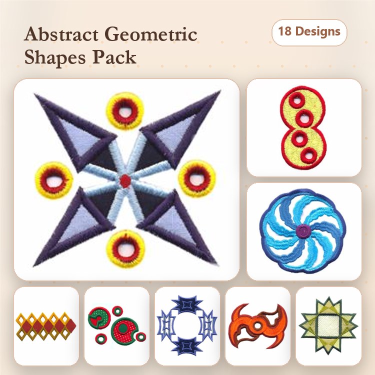 Geometric Shapes Embroidery Designs Bundle – Geometric Star, Number Eight, Spiral Swirl & More (18 Designs)
