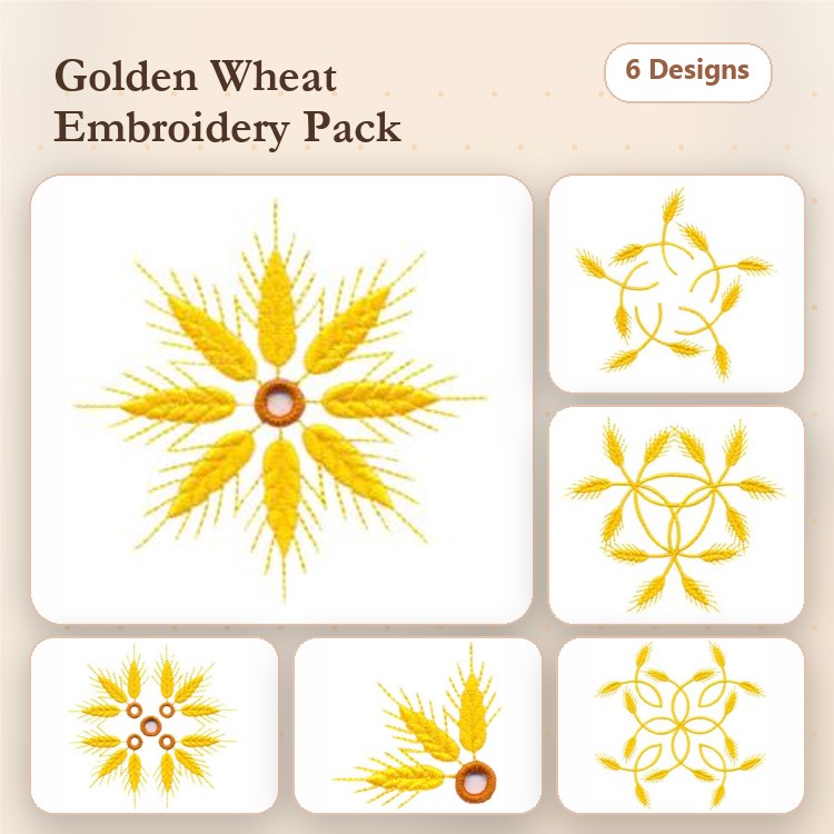Golden Wheat Embroidery Bundle – Wheat Star, Radiant Wheat, Floral Wheat & More (6 Designs)