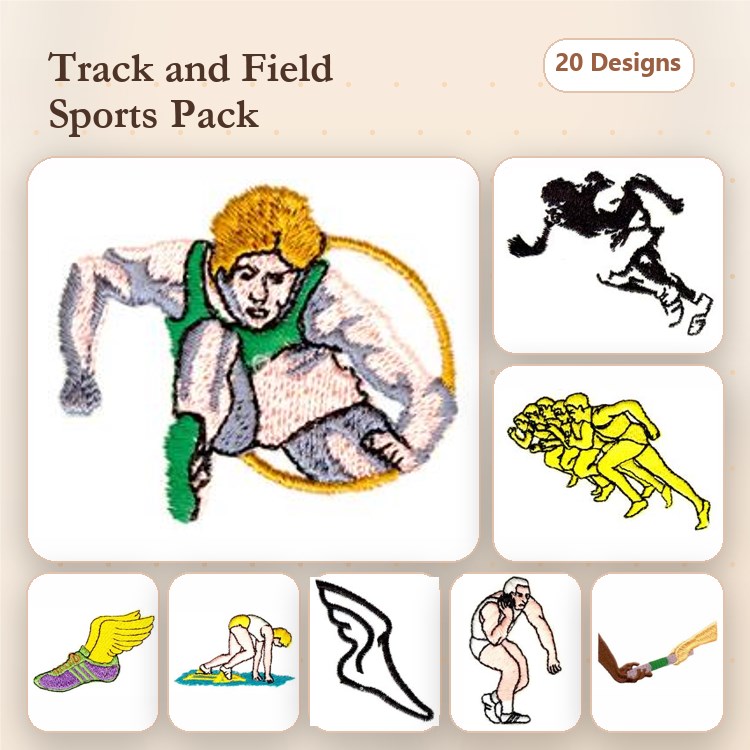 Track and Field Sports Embroidery Designs Bundle – High Jumper, Sprinter, Long Jumper & More (20 Designs)