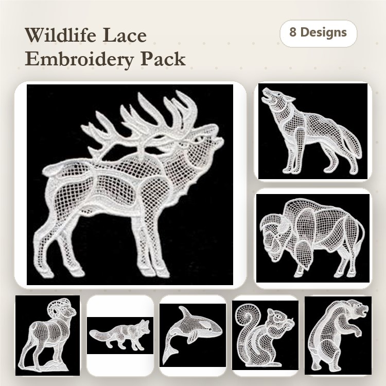 Wild Animal Embroidery Bundle – Moose, Ram, Fox & More (8 Designs)