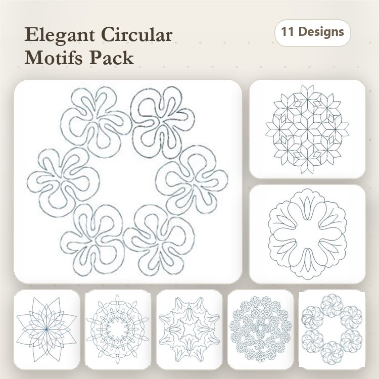 Redwork Floral Embellishment Embroidery Bundle – Circular Floral Motifs, Geometric Floral Motifs & More (11 Designs)