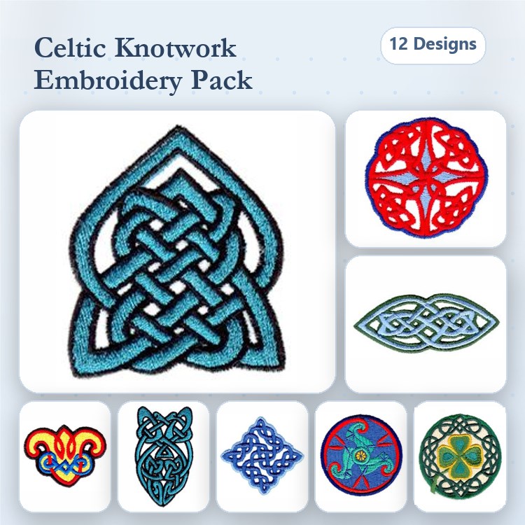 Celtic Knotwork Embroidery Designs Bundle – Shield, Circle, Butterfly, Spiral & More (12 Designs)
