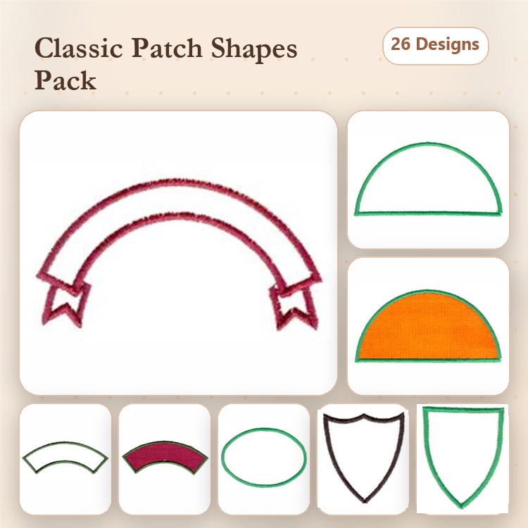 Patch Shapes Embroidery Bundle – Banner Patch, Half Circle Patch, Rounded Square Patch & More (26 Designs)