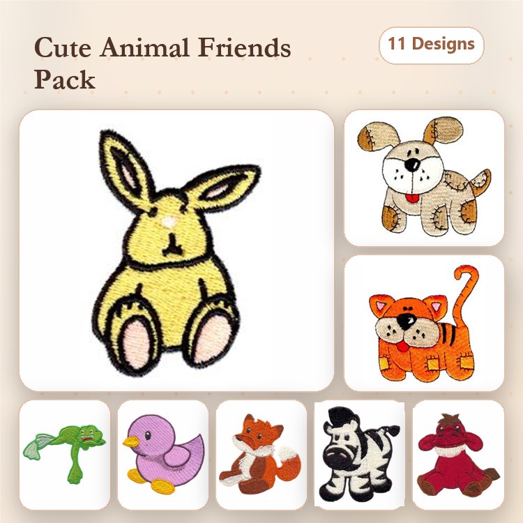 Bunny, Dog & Tiger Embroidery Bundle – Cute Animal Designs (11 Designs)
