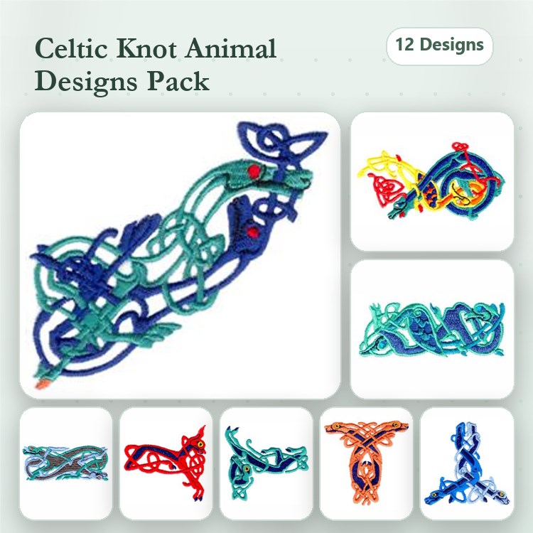 Celtic Design Embroidery Bundle – Intricate Knotwork and Creatures (12 Designs)