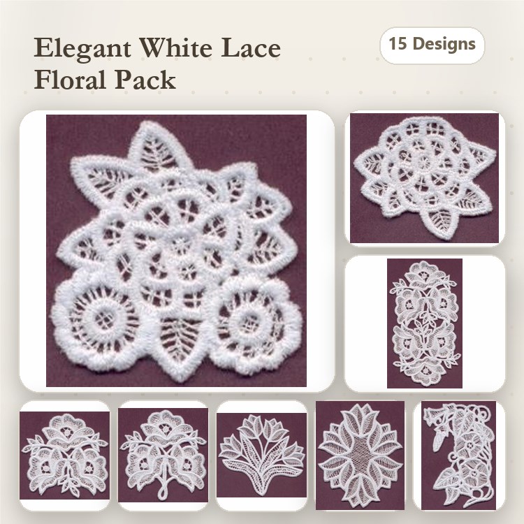 FSL Floral Lace Embroidery Bundle – Intricate and Delicate Lace Floral Designs (15 Designs)